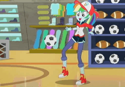 Size: 517x361 | Tagged: safe, screencap, rainbow dash, epic fails, equestria girls, g4, my little pony equestria girls: summertime shorts, alternate hairstyle, american football, animated, ball, converse, cute, dashabetes, female, football, gif, ponytail, shoes, sneakers