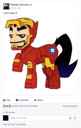 Size: 485x764 | Tagged: safe, screencap, pony, celebrity, facebook, iron man, ponified, raised hoof, robert downey jr, solo