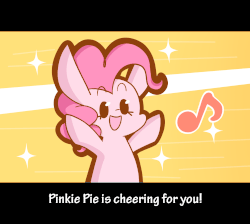Size: 1497x1343 | Tagged: safe, artist:typhwosion, part of a set, pinkie pie, earth pony, pony, g4, :d, animated, cheering, chibi, cute, diapinkes, eyes closed, female, gif, happy, hooves up, magikarp jump, mare, music notes, open mouth, open smile, positive ponies, smiling, solo, sparkles, text, xd