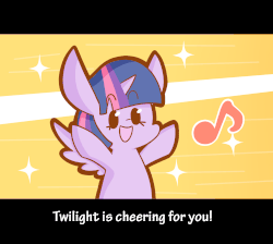 Size: 1497x1343 | Tagged: safe, artist:typhwosion, part of a set, twilight sparkle, alicorn, pony, g4, :d, animated, cheering, chibi, cute, eyes closed, female, gif, happy, hooves up, magikarp jump, mare, music notes, open mouth, open smile, positive ponies, smiling, solo, sparkles, text, twilight sparkle (alicorn), xd