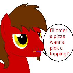 Size: 1000x1000 | Tagged: safe, alternate version, artist:toyminator900, derpibooru exclusive, oc, oc only, oc:chip, oc:melody notes, pony, animated, food, gif, pineapple, pizza, simple background, speech bubble, transparent background