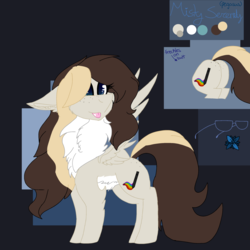 Size: 2560x2560 | Tagged: safe, artist:brokensilence, oc, oc only, oc:misty serenity, pegasus, pony, butt freckles, chest fluff, female, flower, freckles, glasses, high res, mare, reference sheet, solo, tongue out