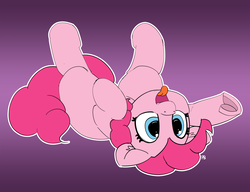 Size: 5000x3839 | Tagged: safe, artist:pabbley, pinkie pie, earth pony, pony, g4, behaving like a dog, cute, diapinkes, ear fluff, female, floppy ears, frog (hoof), gradient background, legs in air, mare, on back, open mouth, pabbley is trying to murder us, puppy pie, simple background, smiling, solo, tongue out, underhoof