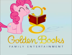 Size: 1010x767 | Tagged: safe, pinkie pie, earth pony, pony, g4, closing logo, eating, golden books, logo, logo parody