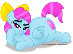Size: 1024x761 | Tagged: safe, artist:aleximusprime, oc, oc only, oc:bubble bounce, pegasus, pony, bedroom eyes, fat, female, mare, simple background, solo, transparent background