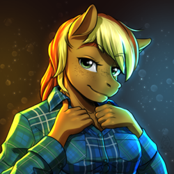 Size: 1900x1900 | Tagged: safe, artist:mykegreywolf, oc, oc only, oc:creekseed, anthro, clothes, cute, female, freckles, handsome, mare, plaid, plaid shirt, shirt, solo