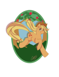 Size: 1024x1325 | Tagged: safe, artist:cckittycreative, applejack, earth pony, pony, g4, apple, apple tree, cutie mark, ear fluff, female, food, hat, hooves, mare, solo, tree