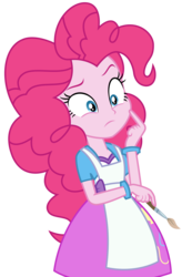 Size: 2283x3488 | Tagged: safe, artist:sketchmcreations, pinkie pie, equestria girls, g4, my little pony equestria girls: summertime shorts, the art of friendship, apron, clothes, female, high res, paintbrush, simple background, solo, thinking, transparent background, vector