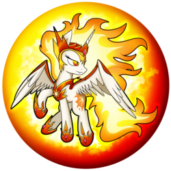 Size: 2539x2539 | Tagged: safe, artist:flamevulture17, daybreaker, alicorn, pony, a royal problem, g4, catasterism, female, fire, helmet, high res, mare, orb, smiling, solo, sun, white sclera