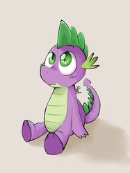 Size: 959x1280 | Tagged: safe, artist:mad-maker-cat, spike, dragon, g4, blushing, brown background, cute, looking up, male, shadow, signature, simple background, sitting, solo, spikabetes