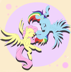 Size: 1200x1206 | Tagged: safe, artist:jaeneth, fluttershy, rainbow dash, pegasus, pony, g4, colored eyelashes, female, lesbian, mare, missing cutie mark, nuzzling, ship:flutterdash, shipping, upside down