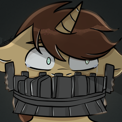 Size: 4000x4000 | Tagged: safe, artist:pesty_skillengton, oc, oc only, pony, crying, fear, imminent death, mask, pain, reverse bear trap, saw (movie), tears of pain, this will end in death