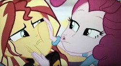 Size: 4032x2189 | Tagged: safe, screencap, pinkie pie, sunset shimmer, equestria girls, equestria girls specials, g4, my little pony equestria girls: mirror magic, faic, kissing, kissy face, o-face