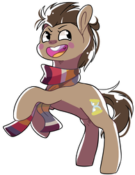 Size: 701x903 | Tagged: safe, artist:baldmoose, doctor whooves, time turner, earth pony, pony, g4, clothes, looking away, male, open mouth, rearing, scarf, simple background, smiling, solo, stallion, white background