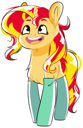 Size: 583x897 | Tagged: safe, artist:baldmoose, sunset shimmer, pony, unicorn, g4, chest fluff, clothes, cute, ear fluff, female, looking up, mare, open mouth, shimmerbetes, silly, simple background, smiling, socks, solo, stockings, thigh highs, white background