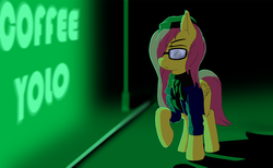 Size: 1800x1110 | Tagged: safe, artist:coreboot, fluttershy, pony, g4, clothes, glasses, hat, hipster, scarf