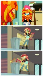 Size: 937x1682 | Tagged: safe, pinkie pie, sunset shimmer, equestria girls, g4, my little pony equestria girls: summertime shorts, the art of friendship, bad end, exploitable meme, meme, sunset's art critics, sunset's painting, trash can