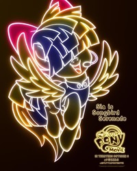 Size: 1500x1875 | Tagged: safe, songbird serenade, pegasus, pony, g4, my little pony: the movie, official, black background, female, headworn microphone, movie poster, my little pony logo, poster, sia (singer), simple background, solo