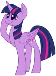 Size: 735x1000 | Tagged: safe, artist:darkodraco, twilight sparkle, alicorn, pony, g4, female, folded wings, mare, raised hoof, simple background, smiling, solo, teary eyes, transparent background, twilight sparkle (alicorn)