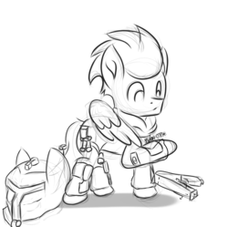 Size: 2007x2000 | Tagged: safe, artist:qbellas, soarin', pony, g4, crossover, high res, male, sketch, solo, titanfall, wing hands