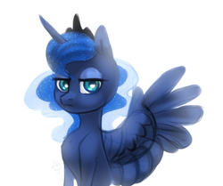 Size: 1087x908 | Tagged: safe, artist:spirit-alu, princess luna, alicorn, pony, g4, female, lidded eyes, looking at you, mare, simple background, solo