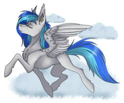 Size: 3000x2500 | Tagged: safe, artist:sunny way, oc, oc only, oc:coldfire, pegasus, pony, rcf community, chest fluff, cloud, colored, colored lineart, ear fluff, ear piercing, earring, eyes closed, fangs, female, flying, high res, jewelry, piercing, ring, simple shading, solo, walking, wings, ych result