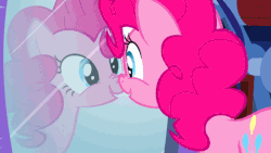 Size: 640x360 | Tagged: safe, screencap, pinkie pie, earth pony, pony, equestria girls, g4, my little pony equestria girls: rainbow rocks, animated, boop, cute, diapinkes, female, gif, mirror, noseboop, self-boop, smiling, solo