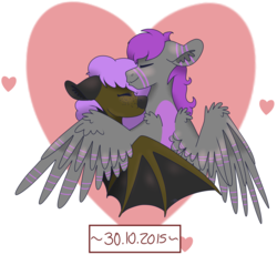 Size: 3840x3528 | Tagged: safe, artist:midnight-drip, oc, oc only, bat pony, pegasus, pony, cuddling, eyes closed, female, high res, male, mare, oc x oc, shipping, stallion, straight