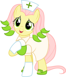 Size: 1001x1158 | Tagged: safe, artist:cloudy glow, edit, vector edit, fluttershy, chansey, pony, g4, clothes, cosplay, costume, female, mare, pokémon, shiny pokémon, simple background, smiling, solo, transparent background, vector