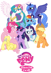 Size: 2409x3435 | Tagged: safe, artist:thelimeofdoom, applejack, fluttershy, pinkie pie, princess celestia, princess luna, rainbow dash, rarity, twilight sparkle, pony, g4, high res, mane six, my little pony logo, s1 luna