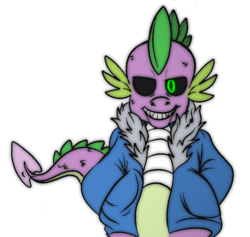 Size: 719x681 | Tagged: safe, artist:mr square, spike, dragon, g4, black sclera, clothes, crossover, jacket, male, sans (undertale), simple background, solo, transparent background, undertale