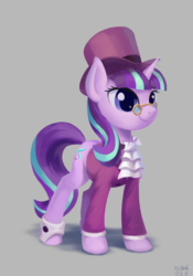 Size: 1618x2307 | Tagged: safe, artist:draconidsmxz, snowfall frost, starlight glimmer, pony, unicorn, g4, clothes, cute, female, glasses, glimmerbetes, hat, mare, simple background, smiling, solo, top hat