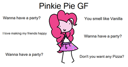 Size: 648x341 | Tagged: safe, artist:pastelhorses, pinkie pie, equestria girls, g4, c:, cute, dialogue, female, ideal gf, meme, simple background, smiling, solo, stick figure, that pony sure does love parties, white background