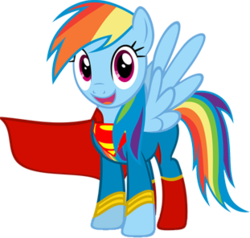 Size: 311x296 | Tagged: safe, artist:gojihunter31, rainbow dash, pegasus, pony, g4, cape, clothes, crossover, female, male, mare, open mouth, simple background, solo, superman, supermare, transparent background, vector