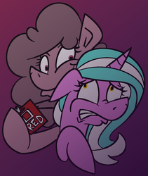 Size: 1187x1409 | Tagged: safe, artist:cowsrtasty, oc, oc only, oc:bread, oc:mane event, pony, asan, color communications badges, personal space, personal space invasion, this will end in tears and/or death