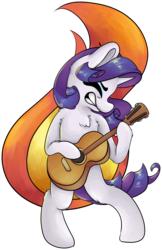 Size: 3336x5142 | Tagged: safe, artist:cutepencilcase, rarity, pony, unicorn, g4, honest apple, eyes closed, female, guitar, guitarity, mare, musical instrument, solo