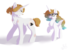 Size: 6000x4200 | Tagged: safe, artist:mah521, oc, oc only, oc:marina sea, alicorn, pony, unicorn, absurd resolution, female, glasses, male, mare, parent:princess celestia, scar, simple background, stallion, white background