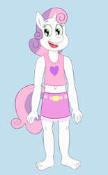 Size: 1000x1617 | Tagged: safe, anonymous artist, sweetie belle, anthro, plantigrade anthro, g4, barefoot, feet, female, solo