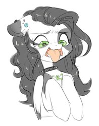 Size: 848x1080 | Tagged: safe, artist:aphphphphp, oc, oc only, pony, coat markings, collar, disgusted, ear piercing, female, mare, piercing, pinto, simple background, solo, tongue out, white background