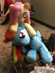 Size: 3024x4032 | Tagged: safe, artist:joltage, artist:qtpony, fluttershy, rainbow dash, pony, bronycon 2017, g4, bedroom eyes, female, high res, irl, lesbian, photo, plushie, ship:flutterdash, shipping