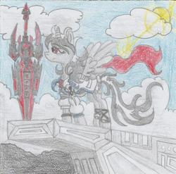 Size: 785x776 | Tagged: safe, artist:nephilim rider, oc, oc only, oc:heaven lost, hybrid, pony, nephilim, solo, traditional art