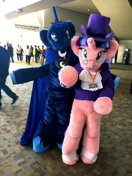 Size: 3024x4032 | Tagged: safe, princess luna, snowfall frost, spirit of hearth's warming yet to come, starlight glimmer, pony, bronycon, bronycon 2017, a hearth's warming tail, g4, clothes, cosplay, costume, fursuit, irl, photo