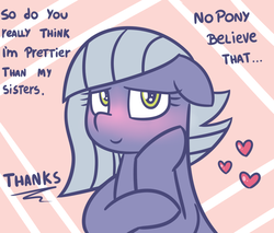 Size: 1000x850 | Tagged: safe, artist:radek1212, limestone pie, earth pony, pony, g4, blushing, cute, female, heart, limabetes, mare, smiling, solo, when she smiles