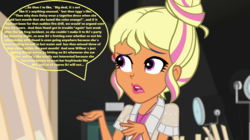 Size: 1280x718 | Tagged: safe, edit, edited screencap, screencap, chestnut magnifico, equestria girls, equestria girls specials, g4, my little pony equestria girls: movie magic, female, gossip, solo, speech bubble, text