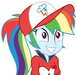 Size: 2956x2856 | Tagged: safe, artist:sketchmcreations, rainbow dash, epic fails, equestria girls, g4, my little pony equestria girls: summertime shorts, clothes, embarrassed, hat, high res, name tag, sheepish grin, simple background, solo, transparent background, uniform, vector