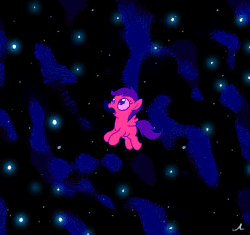 Size: 579x544 | Tagged: safe, artist:docwario, scootaloo, pegasus, pony, g4, amazed, animated, female, filly, gif, my god its full of stars, open mouth, solo, space