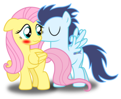 Size: 1862x1525 | Tagged: safe, artist:meandmyideas, fluttershy, soarin', pegasus, pony, g4, blushing, cheek kiss, crack shipping, duo, eyes closed, female, kissing, male, shipping, simple background, smooch, soarinshy, straight, transparent background, vector