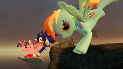 Size: 1366x768 | Tagged: safe, artist:migueruchan, rainbow dash, twilight sparkle, alicorn, pony, g4, 3d, crossover, male, sonic the hedgehog, sonic the hedgehog (series), twilight sparkle (alicorn)