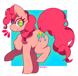 Size: 1925x1875 | Tagged: safe, artist:inkophilia, pinkie pie, earth pony, pony, g4, chest fluff, ear fluff, female, looking at you, mare, raised hoof, simple background, solo