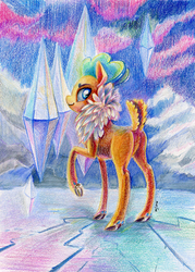 Size: 600x837 | Tagged: safe, artist:maytee, velvet (tfh), deer, reindeer, them's fightin' herds, community related, female, ice, snow, solo, traditional art, winter